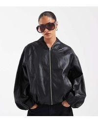 ASOS - Asos Design Bomberjack Met Leerlook, Oversized - Lyst