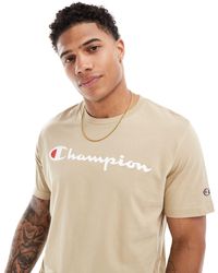 Champion - T-shirt color pietra con logo sul petto - Lyst