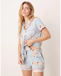 Chelsea Peers - Poly Short Sleeve Revere And Shorts Set - Lyst