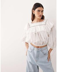 ARRANGE - Square Neck Cutwork Blouson Top With Frill Detail - Lyst