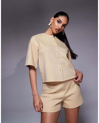 ASOS - Camisa Amarillo De Corte Cuadrado Con Media Manga De Tejido Entrelazado De (Parte De Un Conjunto) - Lyst