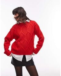 TOPSHOP - Knitted Chunky Twist Cable Crew Neck Oversized Jumper - Lyst