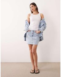 Miss Selfridge - Denim Mini Skirt Co-ord With Floral Detail - Lyst