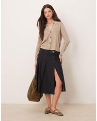 Mango - Jupe mi-longue plissée en jean - foncé - Lyst