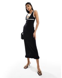 ASOS - Knitted Moss Stitch Maxi Dress With Contrast Trims - Lyst