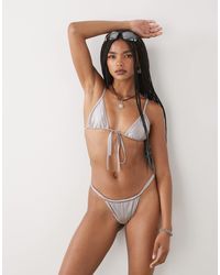 Lioness - Rio Tie Front Detail Metallic Bikini Top - Lyst