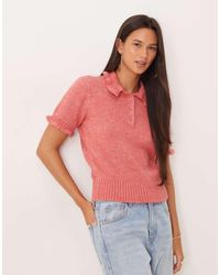 ASOS - Frill Detail Nipped Waist Knitted Polo Top - Lyst