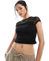 ASOS - Mesh Draped Front Short Sleeve Top - Lyst