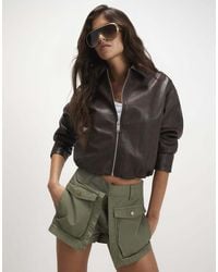 River Island - Washed Faux Leather Bomber Jacket - Lyst