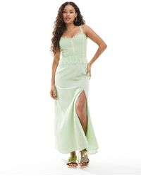 Miss Selfridge - Cheesecloth Maxi Corset Dress With Ribbon Trims - Lyst