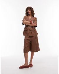 Mango - Pantalones Cortos Marrones Estilo Bermudas Alargadas De Mezcla De Lino De (Parte De Un Conjunto) - Lyst