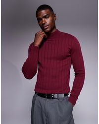 ASOS - T-shirt près du corps à manches longues et col roulé en maille côtelée - bordeaux - Lyst