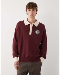Prohibited - Polo Oversize A Maniche Lunghe Bordeaux Con Logo Applicato - Lyst