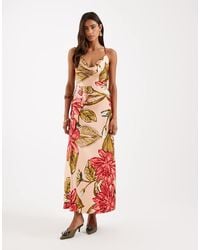 New Look - Satin Cowl Neck Floral Midi Dress - Lyst