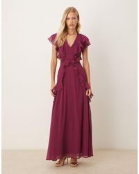 ASOS - Robe mi-longue à volants et manches évasées avec découpes - Lyst