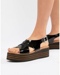 ASOS Tornado - Sandali flatform in pelle verniciata - Nero