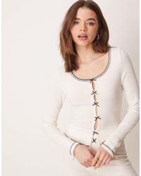 ASOS - Mix & Match Ribbed Pajama Cardigan With Bow - Lyst