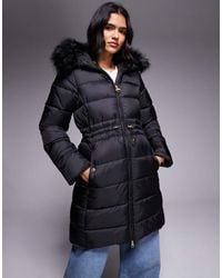 Barbour - Chaqueta Negra Acolchada Con Capucha De Piel Sintética Anastasia De - Lyst