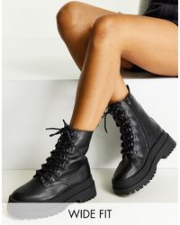 London Rebel - Wide Fit Lace Up Chunky Boots - Lyst