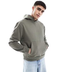 ASOS - Felpa Con Cappuccio Oversize Squadrata Premium Pesante 400 Gsm Kaki - Lyst