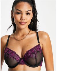 Wolf & Whistle - Exclusive Fuller Bust Contrast Floral Embroidered Mesh Balconette Bra - Lyst