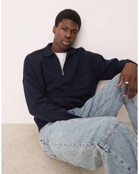 ASOS - Oversized Knitted Quarter Zip Polo With Chest Pockets - Lyst