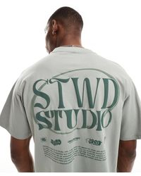 Pull&Bear - T-shirt con stampa "stwd" sul retro - Lyst