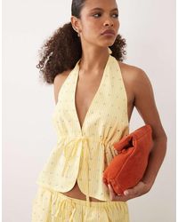 Never Fully Dressed - Pinstripe Halter Tie Front Vest With Studs - Lyst