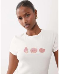 ASOS - Rib Baby Tee With Beaded Shell Embellishment - Lyst