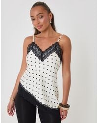 Threadbare - Polka Dot Satin Lace Trim Cami - Lyst