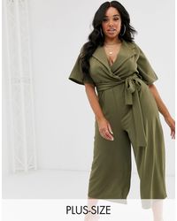 Boohoo Комбинезон-кюлоты Цвета Хаки С Поясом -зеленый