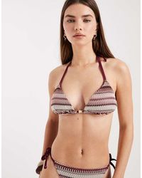 New Look - Gehaakte Gestreepte Triangel-Bikinitop - Lyst