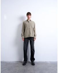 TOPMAN - Camicia A Maniche Lunghe Vestibilità Comoda Kaki A Quadri Effetto Griglia - Lyst