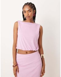 ASOS - Top Semitransparente Con Hombro Descubierto Y Bajo Abullonado De Malla Mix & Match De -Marrón - Lyst