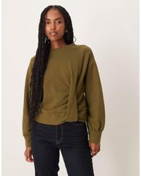 ASOS - Top A Maniche Lunghe Oliva Scuro Morbido Con Dettaglio Raccolto - Lyst