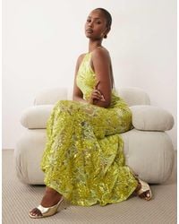 ASOS - Embellished Lace High Neck Maxi Dress With Full Godet Hem - Lyst