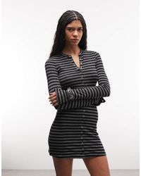 Weekday Mini Long Sleeve Linen Blend Dress in Black | Lyst UK