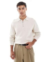 Jack & Jones - Premium Long Sleeve Knitted Polo With Quarter Zip - Lyst