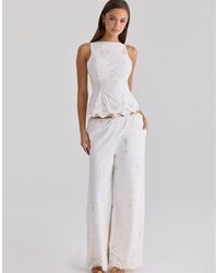 House Of Cb - Mirea Cotton Broderie Anglaise Wide Leg Trousers - Lyst