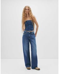 Pull&Bear - Jean baggy droit à strass - foncé - Lyst