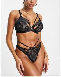 Figleaves - Fuller Bust Delia Non Padded Lace Plunge Bra With Mesh Overlay - Lyst