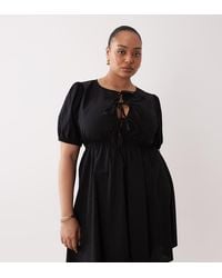 Esmee Curve - Exclusive Tie Front Puff Sleeve Mini Beach Dress - Lyst