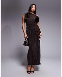 ASOS - Plissé Twisted Waist One Shoulder Midi Dress - Lyst