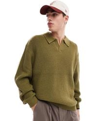 ASOS - Knitted Oversized Fisherman Rib Notch Neck Jumper - Lyst