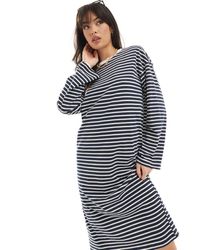 Pieces - Oversized Long Sleeve Stripe T-shirt Midi Dress - Lyst