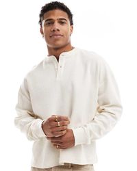 ASOS - Oversized Recht T-Shirt Met Lange Mouwen, Wafelstructuur En Henley-Hals - Lyst