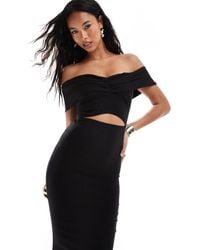 Vesper - Bardot Foldover Cut Out Detail Midaxi Dress - Lyst