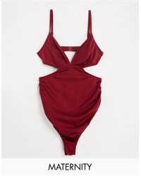 Wolf & Whistle Maternity Exclusive Cut Out Swimsuit - Red