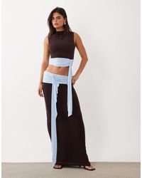 Missy Empire - Slinky Mid Waist Colourblock Drape Waist Detail Maxi Skirt Co-Ord - Lyst