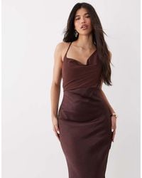 4th & Reckless - Chiffon Cowl Neck Cross Back Cami Satin Maxi Dress - Lyst